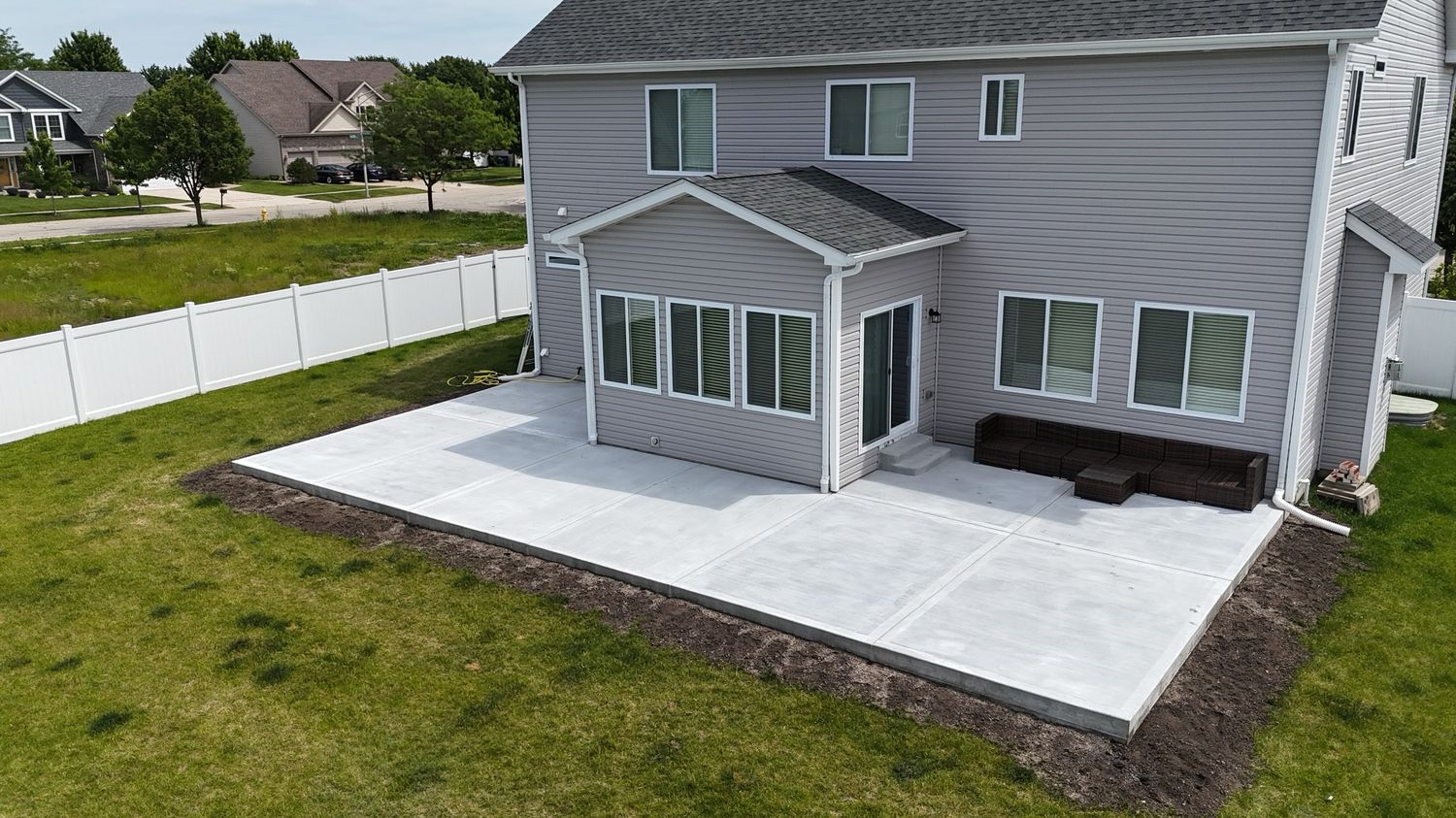 Large patio with picture-frame borders around each panel